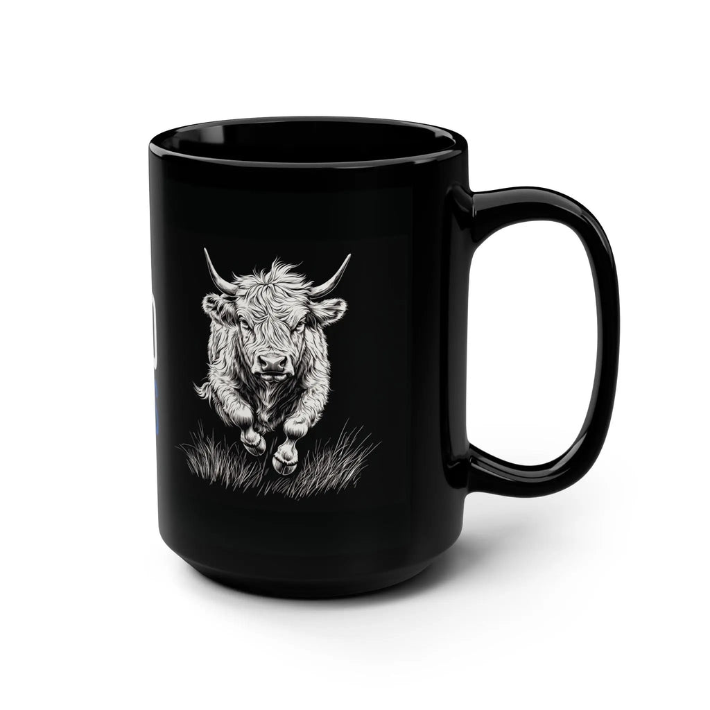 Tallahassee Highland Games Mug — 15oz Black Ceramic with Highland Cow Design Printify